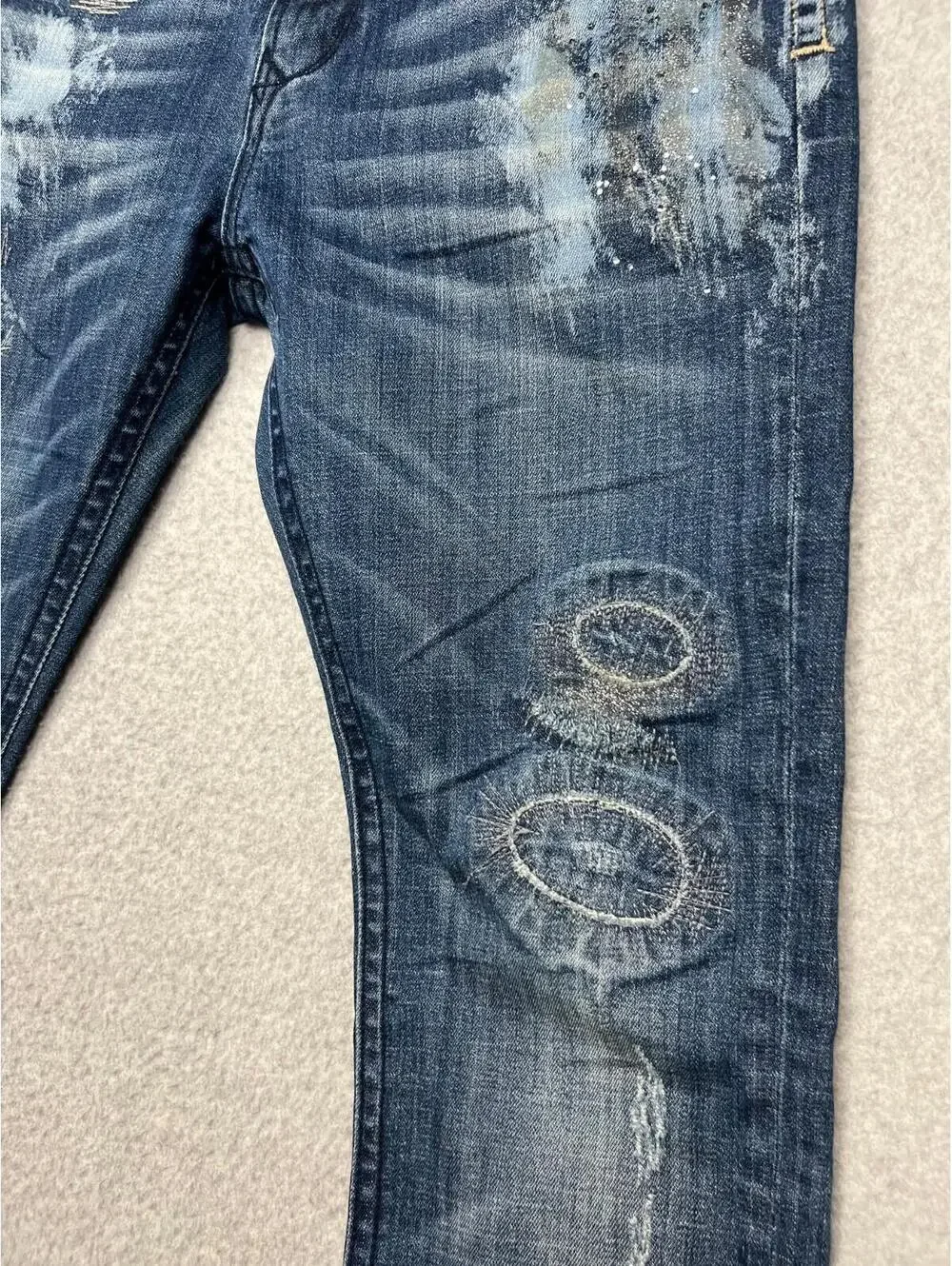 90s Y2k Express Rerock Distress Denim Jeans Womens 8 Embroidered Glam Rock